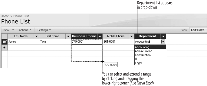 Adding data to the phone list