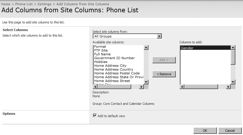 Adding a site column to a list