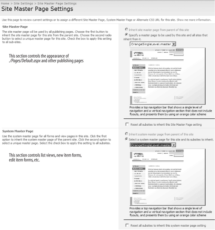 Changing the master page in MOSS