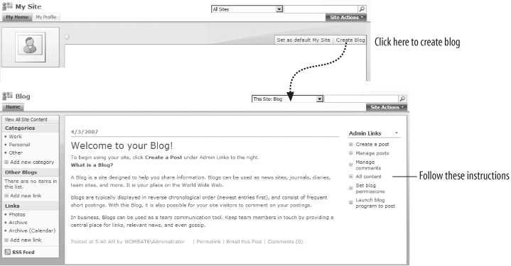 Creating a blog from a My Site