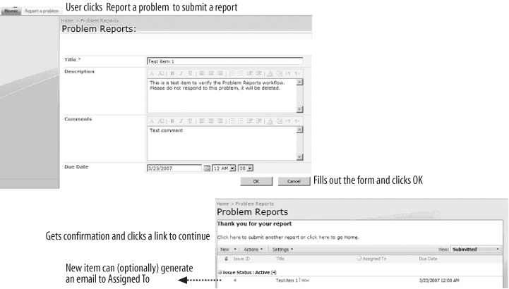 The Problem Reports sample as a simple workflow