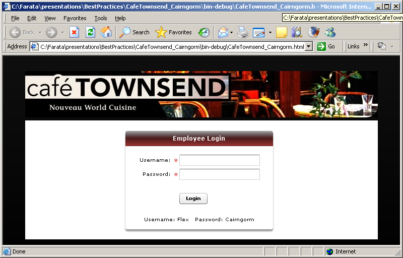 Café Townsend Employee Login view