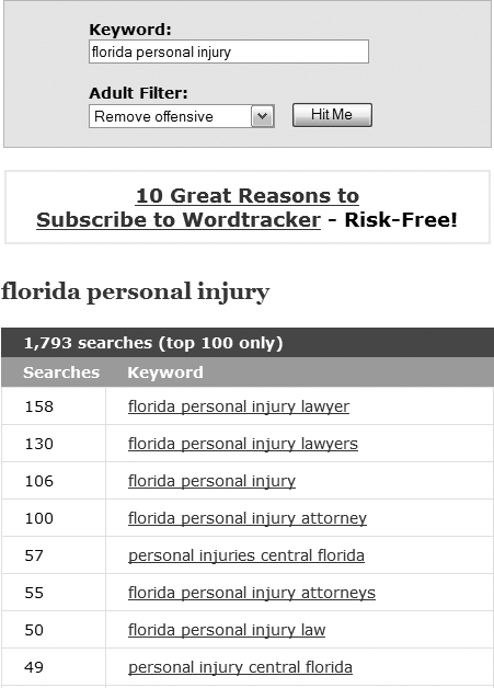 Wordtracker’s free keyword suggestion tool