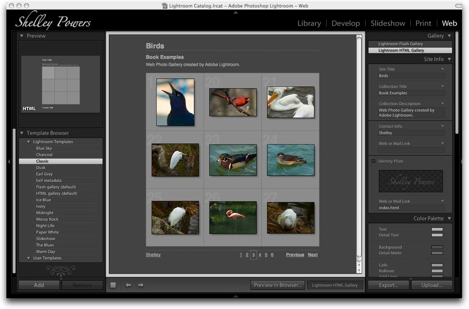 Defining a web display using Lightroom