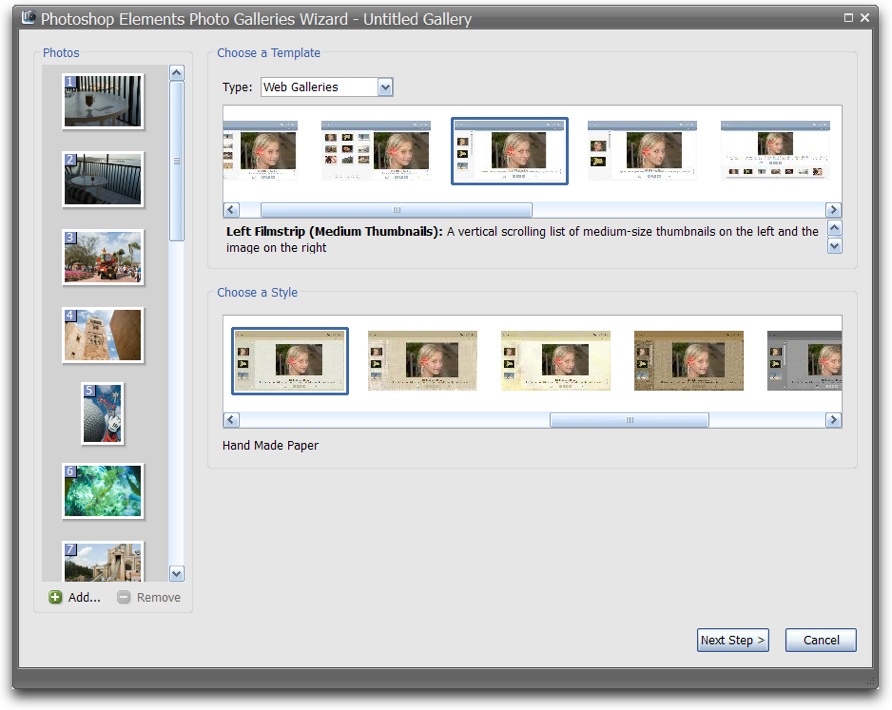 Photoshop Elements 5.0 Photo Galleries Wizard