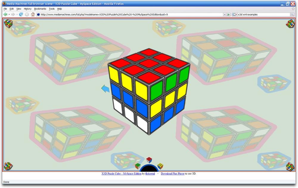 Playing Rubik's Cube at the Media Machines site using the Flux plug-in in Firefox