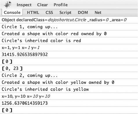 Firebug output from