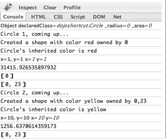 Firebug output