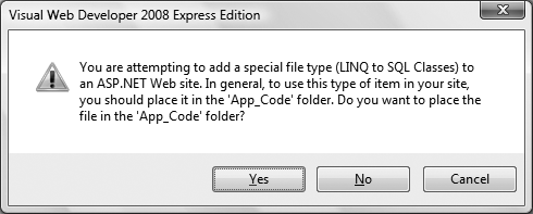 When you create a LINQ to SQL Classes file, you are prompted to place it in a special folder. Click Yes to accept this recommendation.