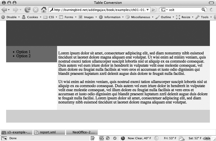 Page converted to XHTML and CSS using div elements and the CSS float property