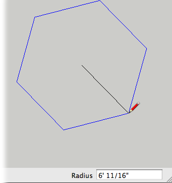 You draw polygons by clicking a center point and then clicking a perimeter point to set the radius. As you move the cursor, the VCB lists the radius.