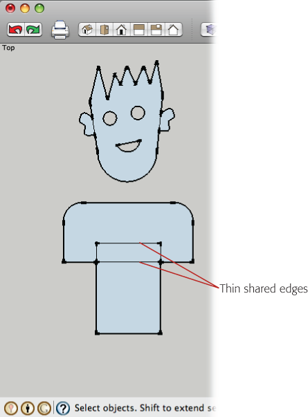 The lines in the two rectangles shown here have both thick profile lines and thin shared edges. It may not be a big deal for 2-D Skeeter, but the difference is major when you create 3-D objects, as you'll see in the next chapter.