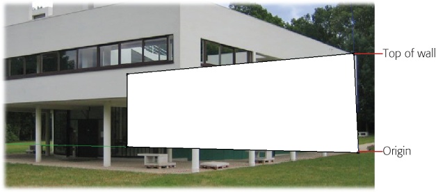 Start at the Origin and draw the back wall for the Villa Savoye model. Don't worry too much about the length of that back wall; you can resize your model later.