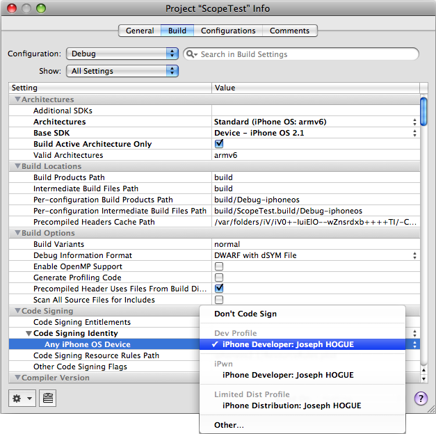 Setting the code signing profile