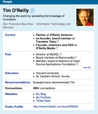 Tim O’Reilly’s LinkedIn profile