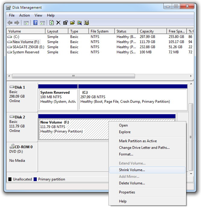 Shrinking an existing hard disk