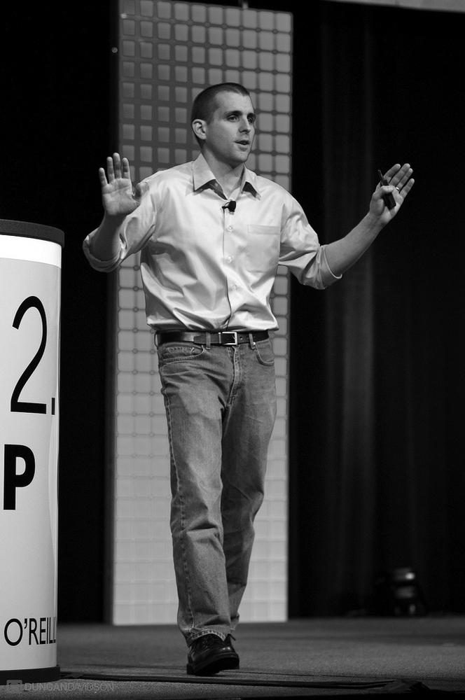 Live at Web 2.0 Expo. You can see the kamikaze remote control in my left hand.