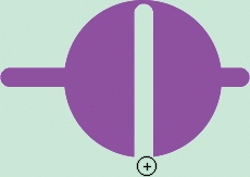 The slightly confusing Auto Erase option was used to create two lines: a horizontal one of the Foreground color (purple) and a vertical one of the Background color (light green). The horizontal line was drawn by starting with the cursor in the background (so the Pencil erased the green, leaving a purple line across the circle). The vertical line was drawn by starting inside the purple circle, causing the Background color to be exposed.