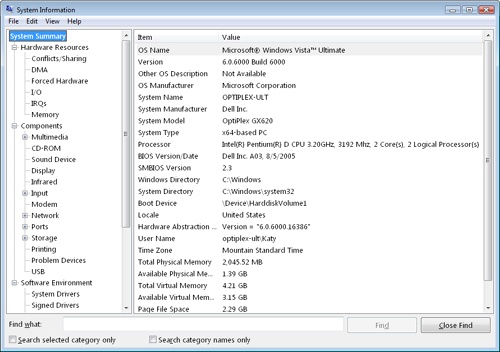 System Information is for viewing configuration information only; you can’t use it to actually configure settings.