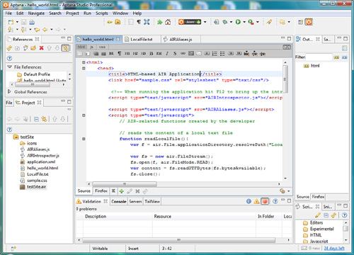 An HTML-based AIR application inside Aptana Studio.