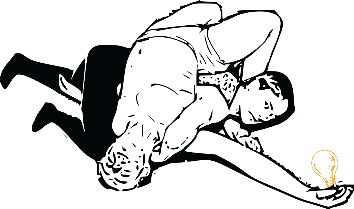 A cartoon image of two men wrestling each other depicting what it takes to ﬁght for bold ideas in a culture that wants to kill them.