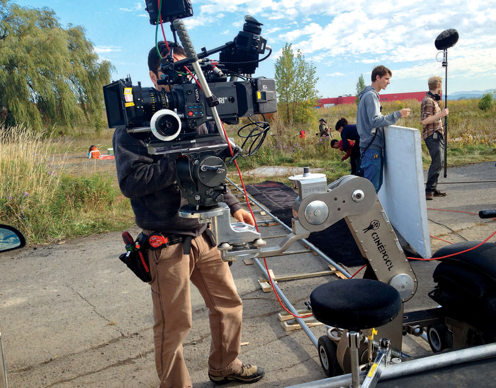 Figure 16.1. An Alexa mounted on a dolly in low-mode. This allows the camera to go lower than mounting directly on the dolly head. (Photo courtesy Sean Sweeney).