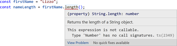 TypeScript reporting the 'length' property of a firstName string is not callable.