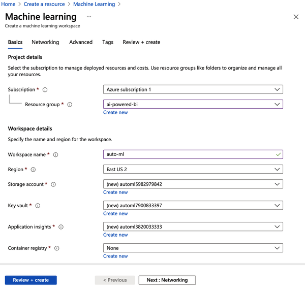 Configuring the ML resource