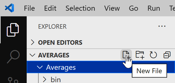 Visual Studio Code's Explorer view, with the New File button highlighter, and a tooltip saying 'New File'