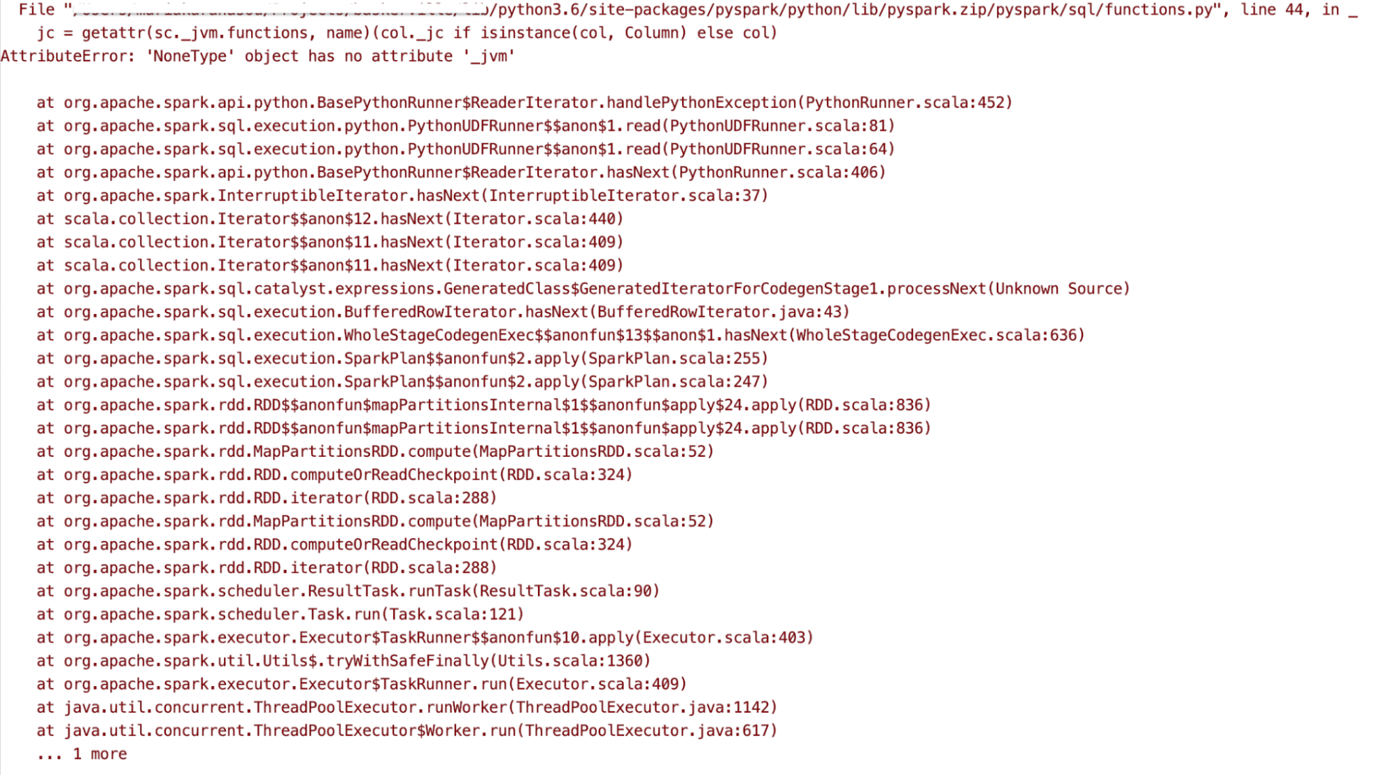 Common PySpark stack trace