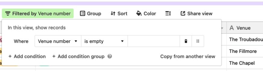 The “is empty” and “is not empty” operators are available for any field type.