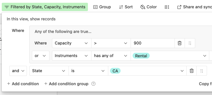 Combining a condition group with a condition.