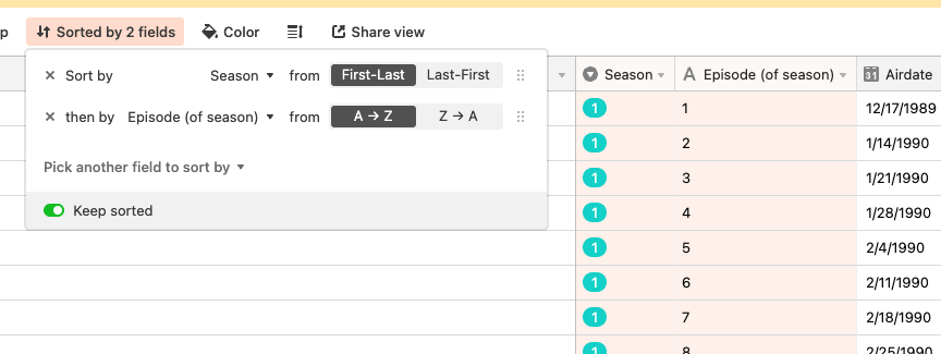 Sorting records in a view by two fields, with one having precedence over another.