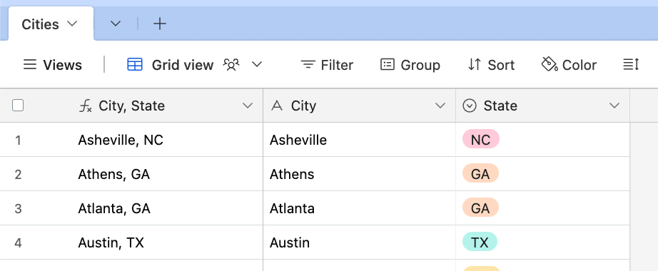 Importing a list of cities for the fall tour and creating a simple primary field name that combines the two imported fields.