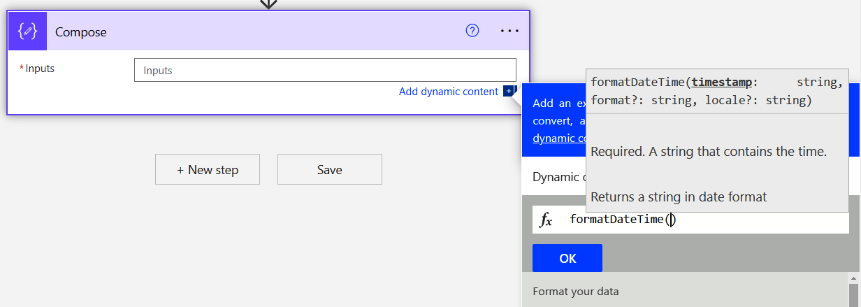 Function syntax in Expressions tab