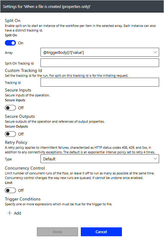 Trigger Settings dialog