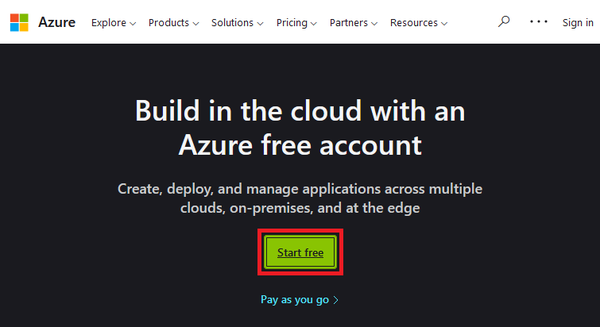 Starting your free trial Azure account