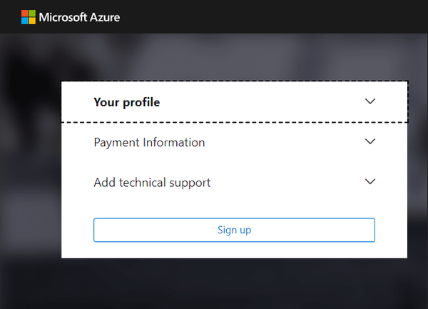 Adding in your payment information for your Azure account