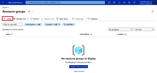 Listing resource groups in the Azure Portal