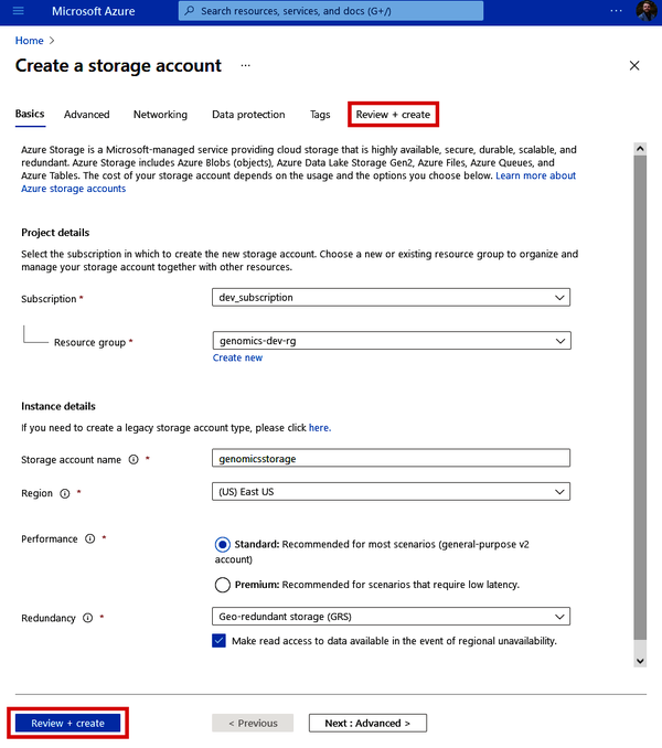 Deploying a storage account with settings