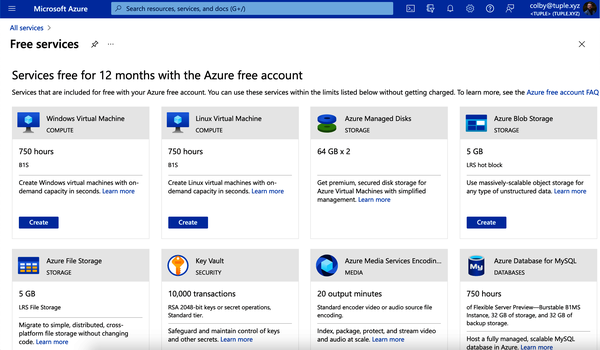 Free services available in Azure