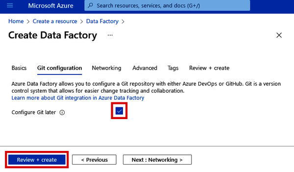 Git configuration during Azure Data Factory setup