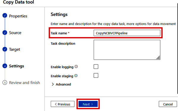 Naming the Copy Data pipeline