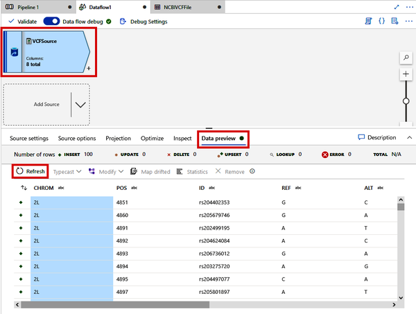 Previewing the VCF file parsing