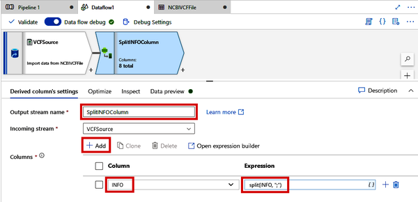 Splitting the INFO column of a VCF file using the Derived Column module