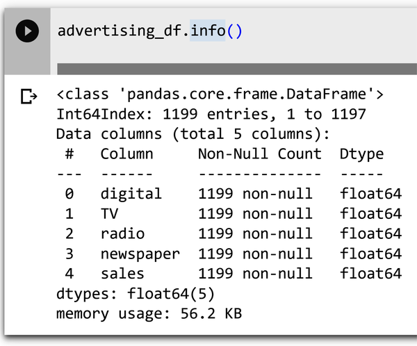 Information on the dataset using the info() method