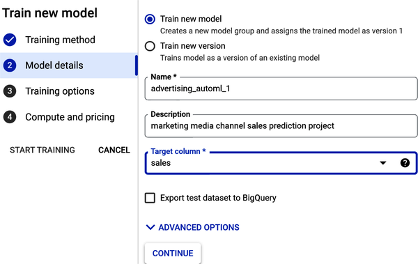 Add model details in Step 2