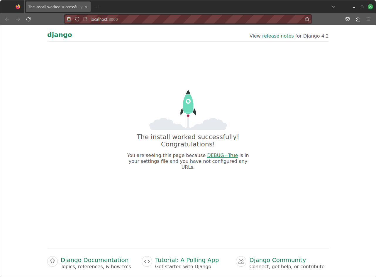 Screenshot of Django Installed Successfully Screen