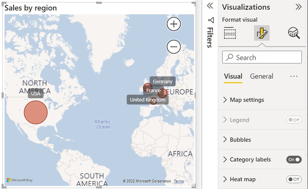 Power BI does not allow exact numerical values to be displayed on the map