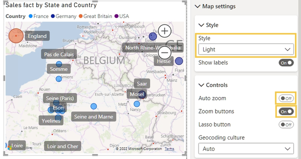 Select map style and add zoom buttons under Map settings